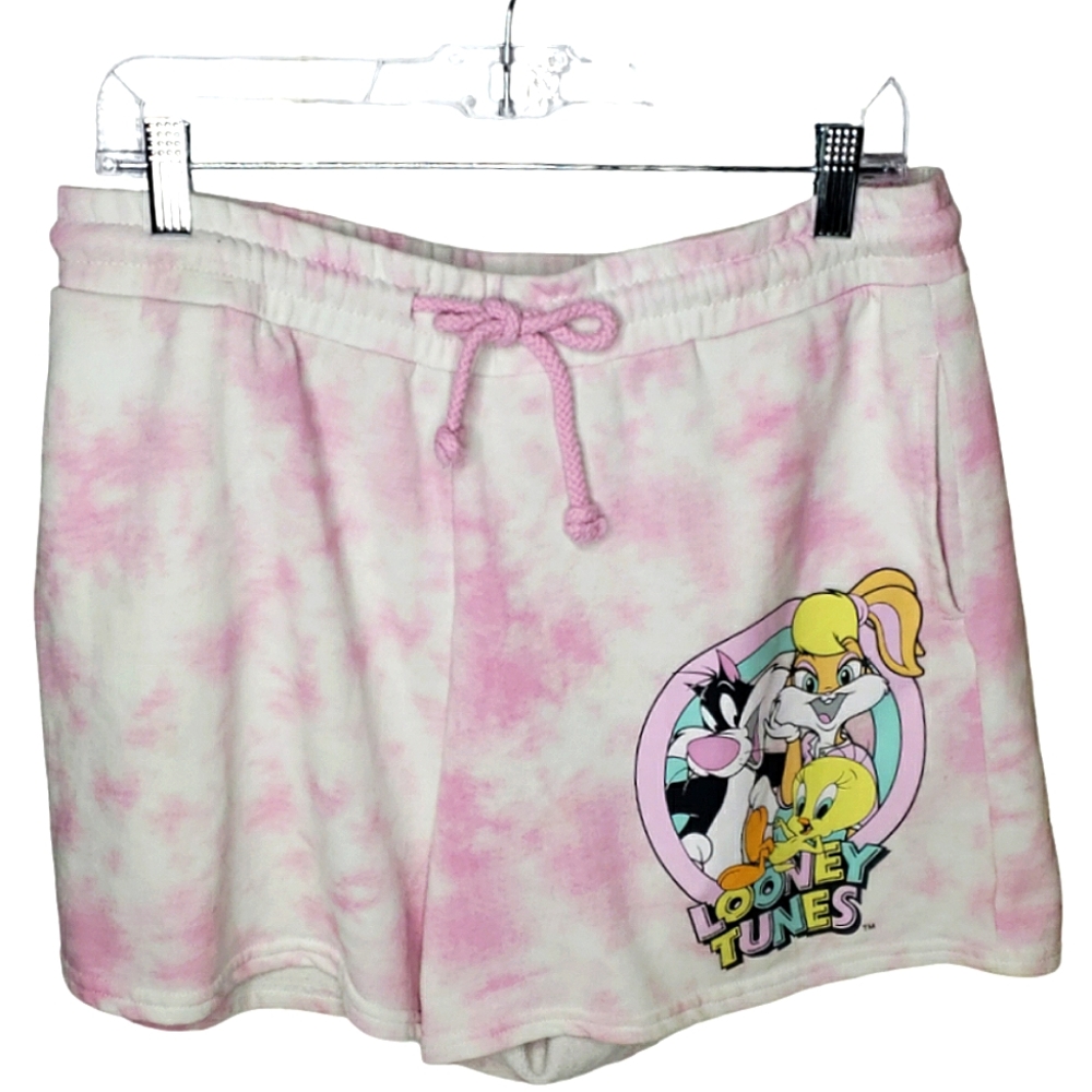 Loony Tunes Tiedye Pink Drawstring Basketball Shorts Kawaii Kei Athleisure Terry
